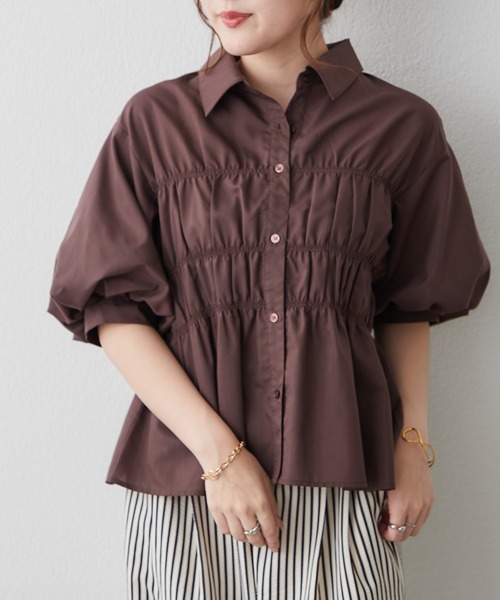 Another Branch olive des olive(アナザーブランチオリーブデオリーブ)の「シャーリングパフスリーブブラウス(シャツ/ブラウス・レディース・ブラウン/オフホワイト/その他1/その他2/その他3/その他4/その他5/その他6・FREE)」の3枚目の写真