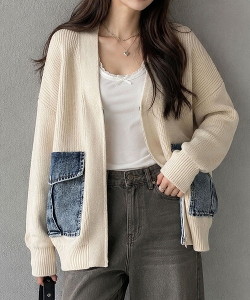GLAMOROUS JANE(グラマラスジェーン)の「デニムポケットジップニットカーディガン(ニット/セーター・レディース・チャコールグレー/ベージュ/ブラック・FREE)」の17枚目の写真