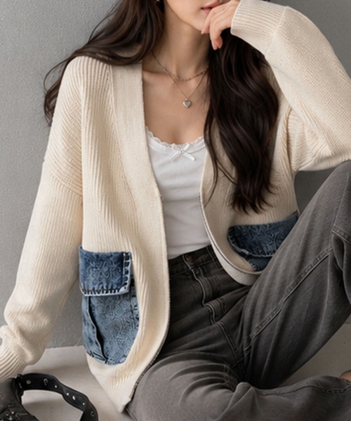 GLAMOROUS JANE(グラマラスジェーン)の「デニムポケットジップニットカーディガン(ニット/セーター・レディース・チャコールグレー/ベージュ/ブラック・FREE)」の18枚目の写真