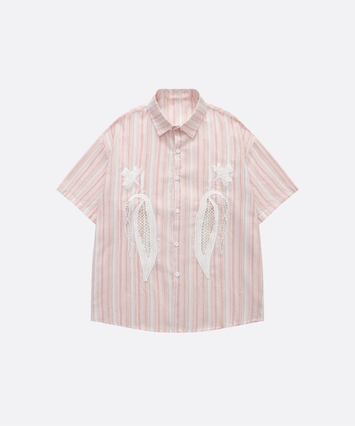Stripe Lace Corn Applique Shirt
