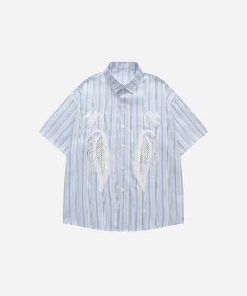 Stripe Lace Corn Applique Shirt