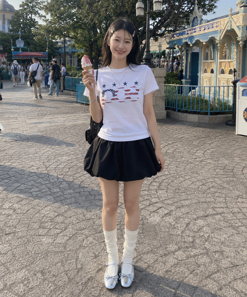 PIECEMAKER(ピースメーカー)の「ピシーイ星条旗ロゴスリムセミクロップTシャツ(ホワイト)(Tシャツ/カットソー・レディース・その他・X-SMALL/SMALL/FREE)」の4枚目の写真