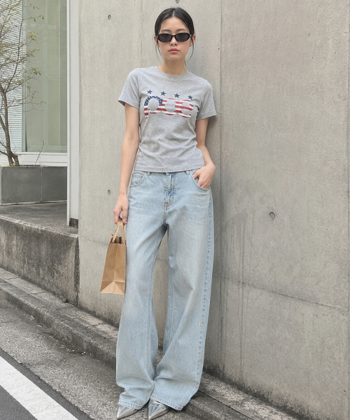 PIECEMAKER(ピースメーカー)の「ピシーイ星条旗ロゴスリムセミクロップTシャツ(ホワイト)(Tシャツ/カットソー・レディース・その他・X-SMALL/SMALL/FREE)」の5枚目の写真
