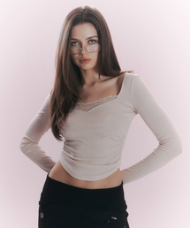 Vera Lace Shirring Long Sleeve Top (Baby Pink)