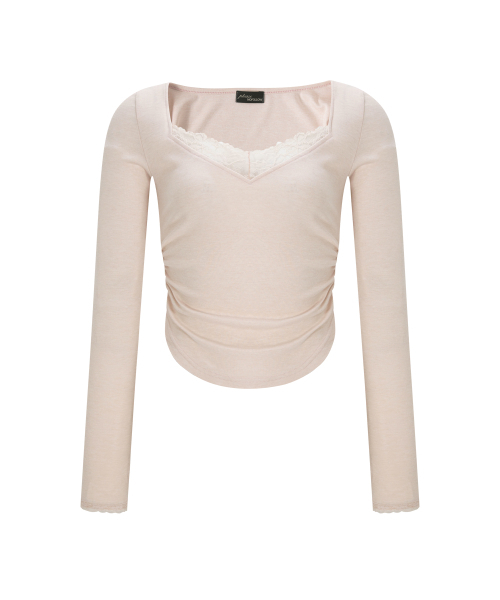 PLEASENOFOLLOW(プリーズノーフォロー)の「Vera Lace Shirring Long Sleeve Top (Baby Pink)(Tシャツ/カットソー・レディース・その他・FREE)」の2枚目の写真