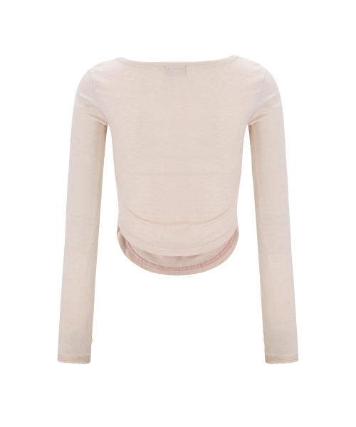 PLEASENOFOLLOW(プリーズノーフォロー)の「Vera Lace Shirring Long Sleeve Top (Baby Pink)(Tシャツ/カットソー・レディース・その他・FREE)」の3枚目の写真