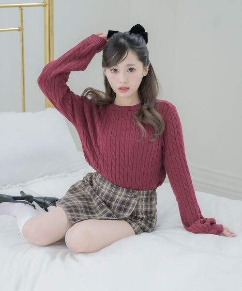 ems excite(エムズエキサイト)の「ラメ混ケーブルNTPO(ニット/セーター・レディース・ダークブルー/レッド系1/ダークグレー/ブラウン・FREE)」の5枚目の写真