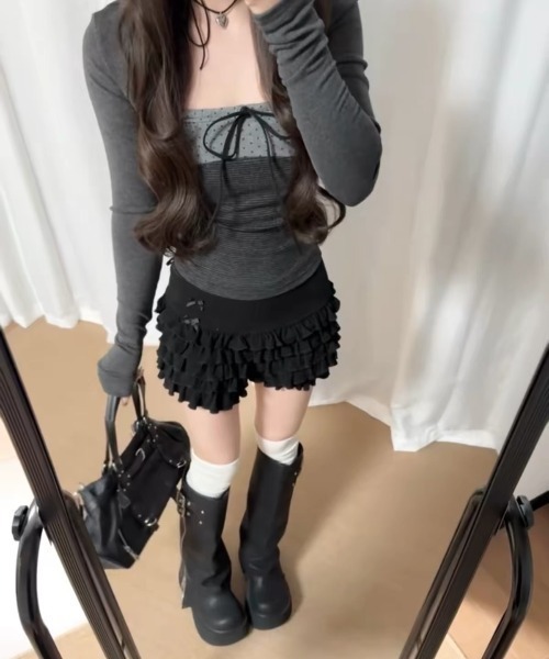 ViViDAY（ビビデー）の「フロントドット柄＆リボン　長袖カットソー（Tシャツ/カットソー・レディース・チャコールグレー・M）」の12枚目の写真