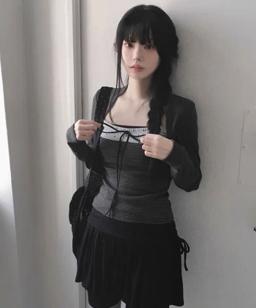 ViViDAY（ビビデー）の「フロントドット柄＆リボン　長袖カットソー（Tシャツ/カットソー・レディース・チャコールグレー・M）」の3枚目の写真