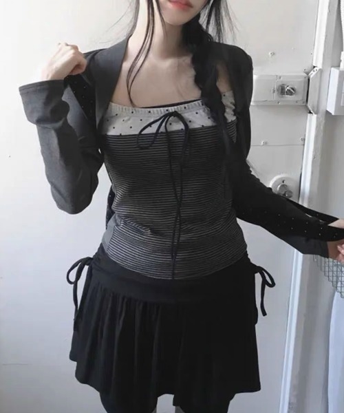 ViViDAY（ビビデー）の「フロントドット柄＆リボン　長袖カットソー（Tシャツ/カットソー・レディース・チャコールグレー・M）」の4枚目の写真