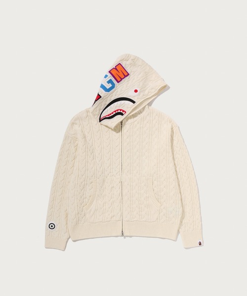A BATHING APE（アベイシングエイプ）の「CABLE KNIT SHARK RELAXED FIT FULL ZIP HOODIE（ニット/セーター・メンズ・ブラック/ピンク/アイボリー・MEDIUM/SMALL/X-LARGE/LARGE）」の2枚目の写真