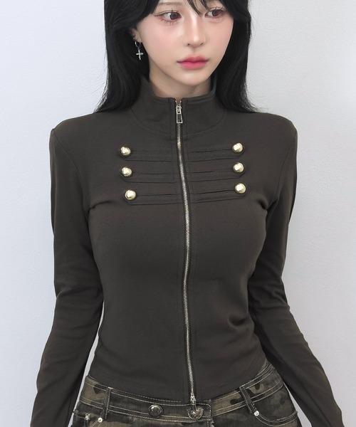 FOLLOWIN(フォロウィン)の「【3COLOR】ナポレオンボタンハイネックジップブルゾン(ブルゾン・レディース・ブラック/ホワイト/チャコールグレー・FREE)」の14枚目の写真