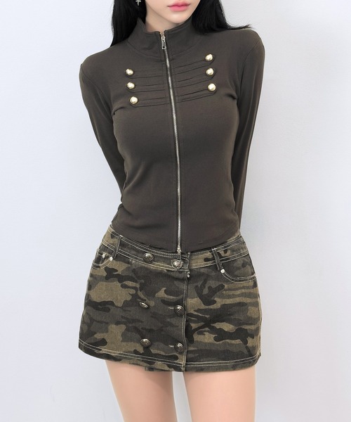 FOLLOWIN(フォロウィン)の「【3COLOR】ナポレオンボタンハイネックジップブルゾン(ブルゾン・レディース・ブラック/ホワイト/チャコールグレー・FREE)」の22枚目の写真