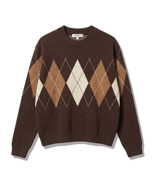 UNDEROFF(アンダーオフ)の「アーガイル クロップドニット ブラウン(ニット/セーター・レディース・ブラウン・MEDIUM/LARGE/X-LARGE)」の1枚目の写真