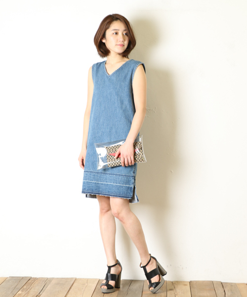 DouDou（ドゥドゥ）の「【DouDou】デニム配色ワンピース（ワンピース・レディース・インディゴブルー/ブルー系その他・FREE）」の3枚目の写真