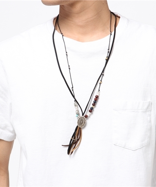 チャイハネ（チャイハネ）の「【チャイハネ】メタルコンチョ フリンジネックレス（ユニセックス）（ネックレス・メンズ・ブラック/ブラウン・FREE）」の6枚目の写真