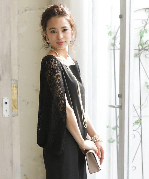 PourVous（プールヴー）の「レースケープドレス/結婚式ワンピース・同窓会・成人式・セレモニー大きいサイズ対応フォーマル パーティー ドレス  二次会 成人式（ドレス・レディース・ネイビー/ブラック・XL/L/M/S/XXL/4L）」の9枚目の写真