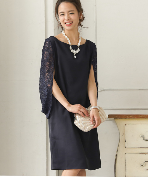 PourVous（プールヴー）の「レースケープドレス/結婚式ワンピース・同窓会・成人式・セレモニー大きいサイズ対応フォーマル パーティー ドレス  二次会 成人式（ドレス・レディース・ネイビー/ブラック・XL/L/M/S/XXL/4L）」の12枚目の写真