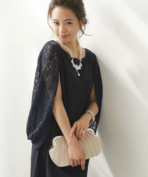 PourVous（プールヴー）の「レースケープドレス/結婚式ワンピース・同窓会・成人式・セレモニー大きいサイズ対応フォーマル パーティー ドレス  二次会 成人式（ドレス・レディース・ネイビー/ブラック・XL/L/M/S/XXL/4L）」の16枚目の写真