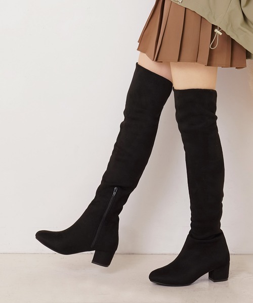 Newlyme(ニューリーミー)の「5cmローヒール楽チンニーハイブーツ(ブーツ・レディース・ダークブラウン/キャメル/クリアブラック/モカ/ブラック系その他3/ブラック/ネイビー/ブラック系その他2/ブラウン系その他/ボルドー/ブラック系その他・23.5cm/23cm/24cm/24.5cm/22cm/22.5cm/25cm/25.5cm/26cm)」の17枚目の写真