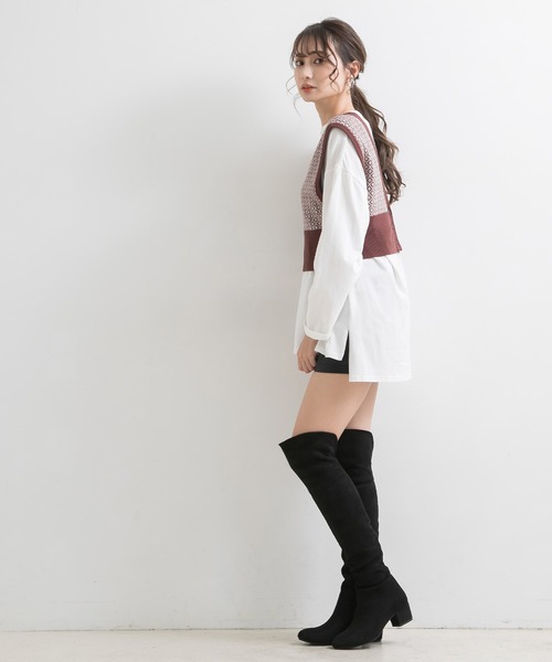 Newlyme(ニューリーミー)の「5cmローヒール楽チンニーハイブーツ(ブーツ・レディース・ダークブラウン/キャメル/クリアブラック/モカ/ブラック系その他3/ブラック/ネイビー/ブラック系その他2/ブラウン系その他/ボルドー/ブラック系その他・23.5cm/23cm/24cm/24.5cm/22cm/22.5cm/25cm/25.5cm/26cm)」の21枚目の写真