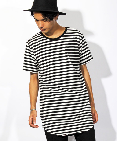 ８(eight)（エイト）の「ボーダー 半袖Tシャツ ロング丈  （Tシャツ/カットソー・メンズ・レッド/グレー/ホワイト・LARGE/X-LARGE/MEDIUM）」の2枚目の写真