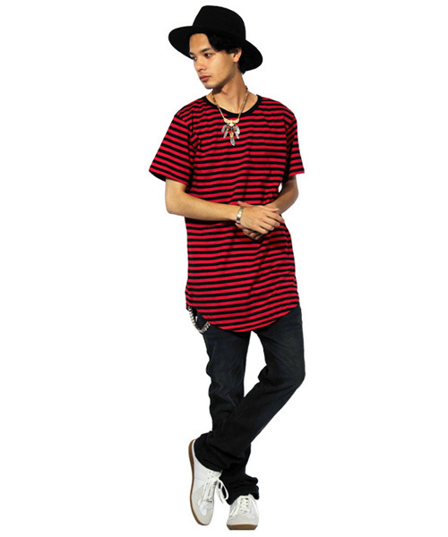 ８(eight)（エイト）の「ボーダー 半袖Tシャツ ロング丈  （Tシャツ/カットソー・メンズ・レッド/グレー/ホワイト・LARGE/X-LARGE/MEDIUM）」の14枚目の写真