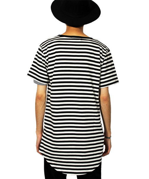 ８(eight)（エイト）の「ボーダー 半袖Tシャツ ロング丈  （Tシャツ/カットソー・メンズ・レッド/グレー/ホワイト・LARGE/X-LARGE/MEDIUM）」の16枚目の写真