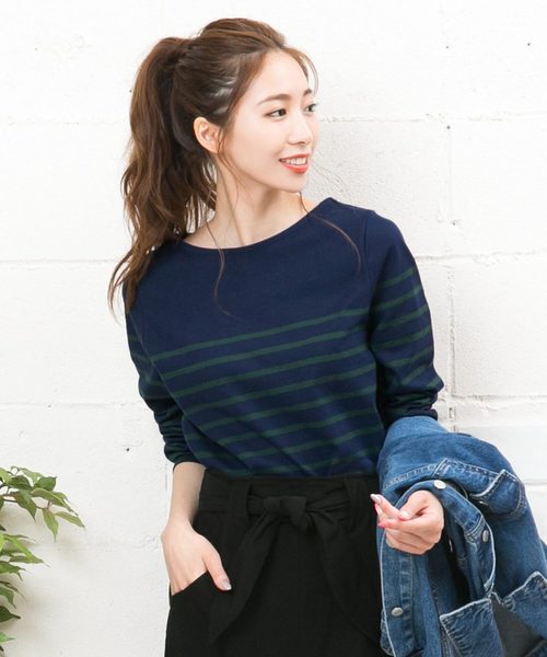 KOBE LETTUCE(コウベレタス)の「ボーダー・無地ベーシックロンT長袖カットソートップス(Tシャツ/カットソー)」|グリーン系その他3