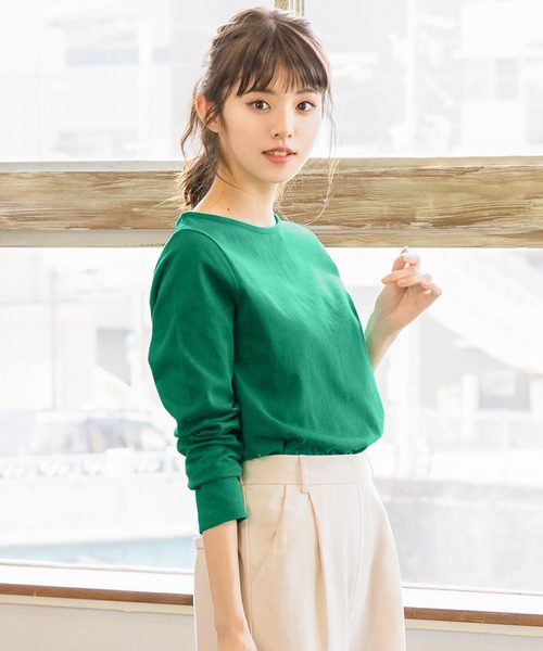 KOBE LETTUCE(コウベレタス)の「ボーダー・無地ベーシックカットソーロンT 長袖 トップス(Tシャツ/カットソー)」|グリーン