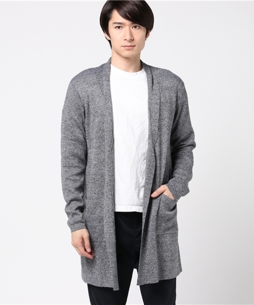 VENCEEXCHANGE（ヴァンスエクスチェンジ）の「ハーフミラノロングニットガウン           （カーディガン/ボレロ・メンズ・ブラック/グレー・MEDIUM）」の2枚目の写真