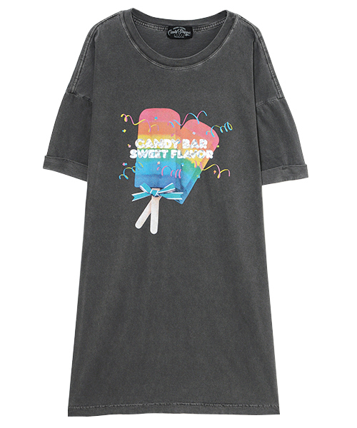 Candy Stripper(キャンディストリッパー)の「CANDY BAR TEE ONE-PIECE(Tシャツ/カットソー・レディース・ピンク/ミント/ブラック/オフホワイト・2)」の2枚目の写真