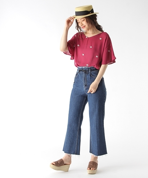 mysty woman（ミスティウーマン）の「楊柳シフォン立体刺繍ラッフルブラウス（シャツ/ブラウス・レディース・ブラック/ブルーグレー/オフホワイト/ピンク系その他・FREE）」の13枚目の写真