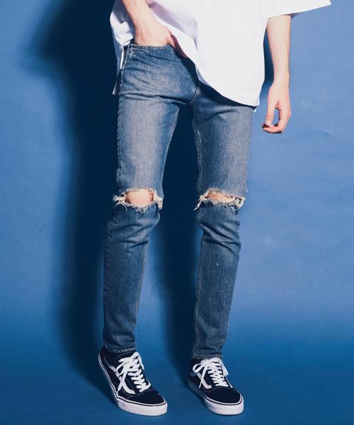 MONKEY TIME（モンキータイム）の「＜monkey time＞ DISTRESD S/SLV DENIM SKINNY PANTS/デニムパンツ ◆（デニムパンツ・メンズ・ターコイズブルー/コバルトブルー・SMALL/X-LARGE/LARGE/MEDIUM）」の9枚目の写真
