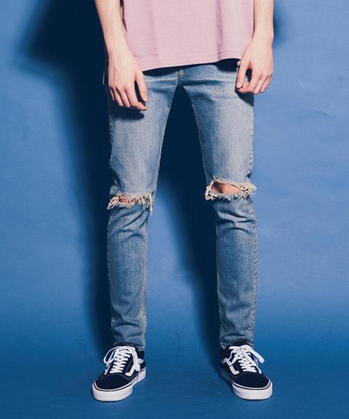 MONKEY TIME（モンキータイム）の「＜monkey time＞ DISTRESD S/SLV DENIM SKINNY PANTS/デニムパンツ ◆（デニムパンツ・メンズ・ターコイズブルー/コバルトブルー・SMALL/X-LARGE/LARGE/MEDIUM）」の4枚目の写真