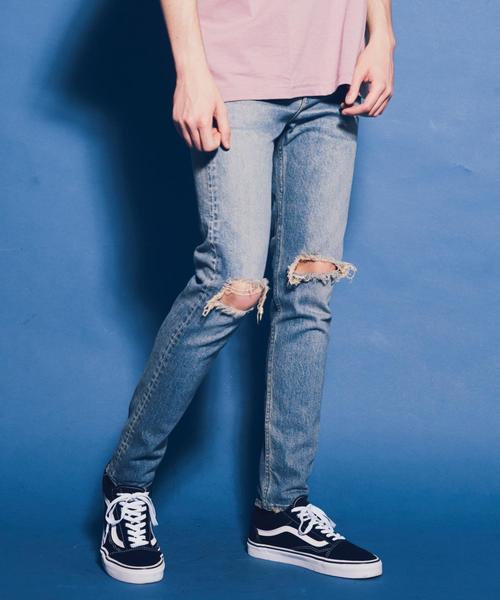 MONKEY TIME（モンキータイム）の「＜monkey time＞ DISTRESD S/SLV DENIM SKINNY PANTS/デニムパンツ ◆（デニムパンツ・メンズ・ターコイズブルー/コバルトブルー・SMALL/X-LARGE/LARGE/MEDIUM）」の5枚目の写真