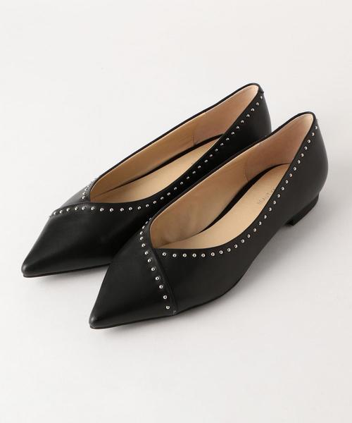 BEAUTY&YOUTH UNITED ARROWS(ビューティーアンドユースユナイテッドアローズ)の「BY∴ Vカットスタッズレザーフラットパンプス ◆(パンプス・レディース・レッド/ブラック・37h/35h/37/36h/36)」の3枚目の写真