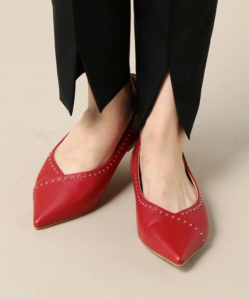 BEAUTY&YOUTH UNITED ARROWS(ビューティーアンドユースユナイテッドアローズ)の「BY∴ Vカットスタッズレザーフラットパンプス ◆(パンプス・レディース・レッド/ブラック・37h/35h/37/36h/36)」の13枚目の写真
