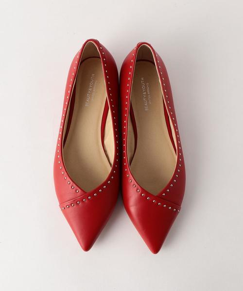 BEAUTY&YOUTH UNITED ARROWS(ビューティーアンドユースユナイテッドアローズ)の「BY∴ Vカットスタッズレザーフラットパンプス ◆(パンプス・レディース・レッド/ブラック・37h/35h/37/36h/36)」の9枚目の写真