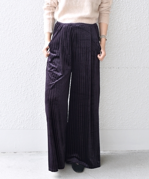 SHIPS BLUESTORE（シップスブルーストア）の「SHIPS BLUESTORE: ストライプベロアパンツ（その他パンツ・レディース・ブラック/バイオレット/レンガ・ONE SIZE）」の3枚目の写真