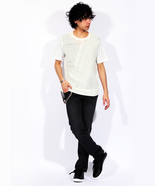 ８(eight)（エイト）の「ニット 切替 半袖Tシャツ（Tシャツ/カットソー・メンズ・ネイビー/ブラック/ホワイト・X-LARGE/LARGE/MEDIUM）」の10枚目の写真