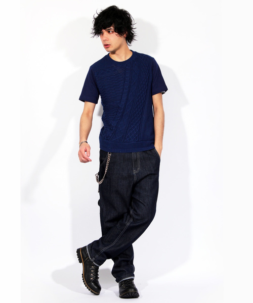 ８(eight)（エイト）の「ニット 切替 半袖Tシャツ（Tシャツ/カットソー・メンズ・ネイビー/ブラック/ホワイト・X-LARGE/LARGE/MEDIUM）」の4枚目の写真