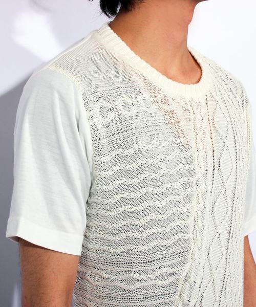 ８(eight)（エイト）の「ニット 切替 半袖Tシャツ（Tシャツ/カットソー・メンズ・ネイビー/ブラック/ホワイト・X-LARGE/LARGE/MEDIUM）」の15枚目の写真