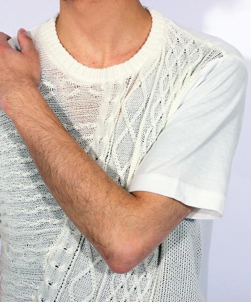 ８(eight)（エイト）の「ニット 切替 半袖Tシャツ（Tシャツ/カットソー・メンズ・ネイビー/ブラック/ホワイト・X-LARGE/LARGE/MEDIUM）」の13枚目の写真