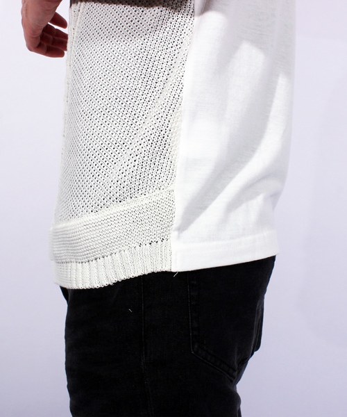 ８(eight)（エイト）の「ニット 切替 半袖Tシャツ（Tシャツ/カットソー・メンズ・ネイビー/ブラック/ホワイト・X-LARGE/LARGE/MEDIUM）」の5枚目の写真