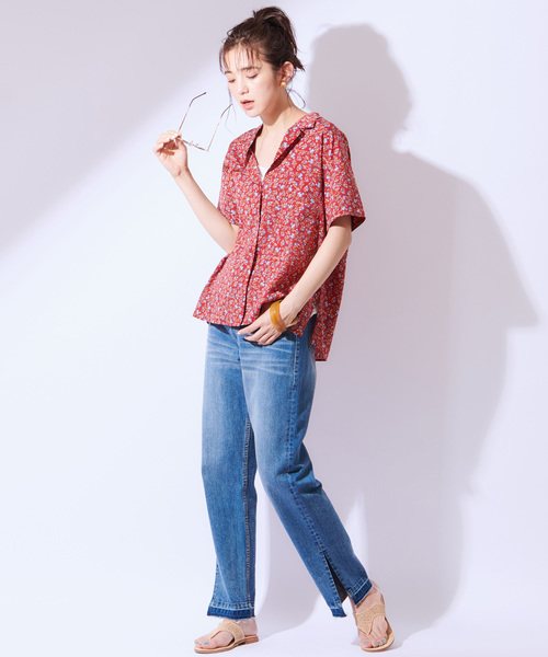 CIAOPANIC（チャオパニック）の「オープンカラー半袖シャツ（シャツ/ブラウス・レディース・ホワイト/レッド/ネイビー・FREE）」の6枚目の写真