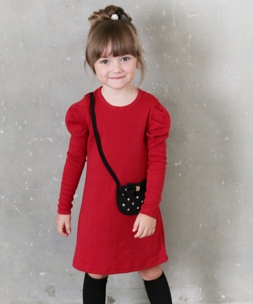 Rora(ローラ)の「シャネリア ワンピース(2color)(ワンピース・キッズ・チャコールグレー/レッド・110cm/100cm/120cm/130cm/140cm/90㎝/150cm)」の1枚目の写真