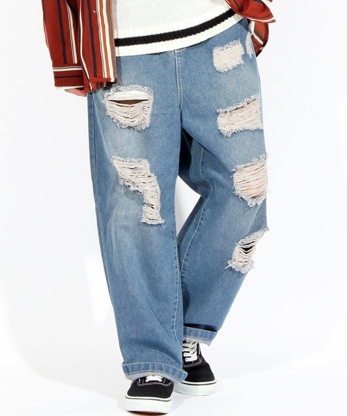 ８(eight)（エイト）の「ダメージ デニム ジーンズ サルエル（デニムパンツ・メンズ・インディゴブルー/ブルー・FREE）」の2枚目の写真