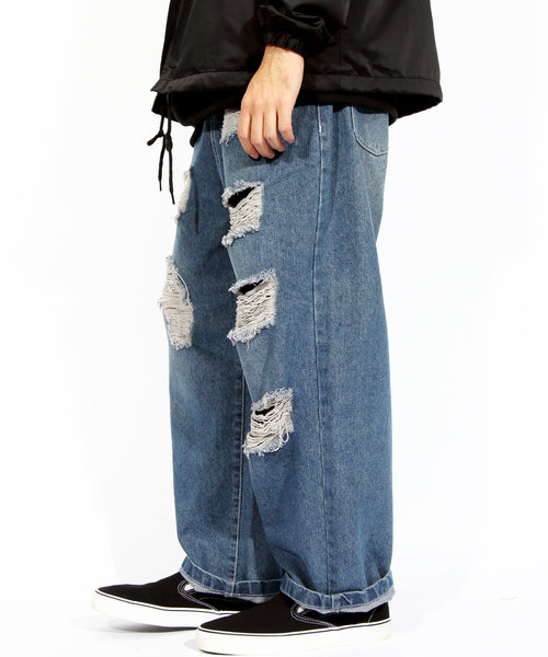 ８(eight)（エイト）の「ダメージ デニム ジーンズ サルエル（デニムパンツ・メンズ・インディゴブルー/ブルー・FREE）」の7枚目の写真