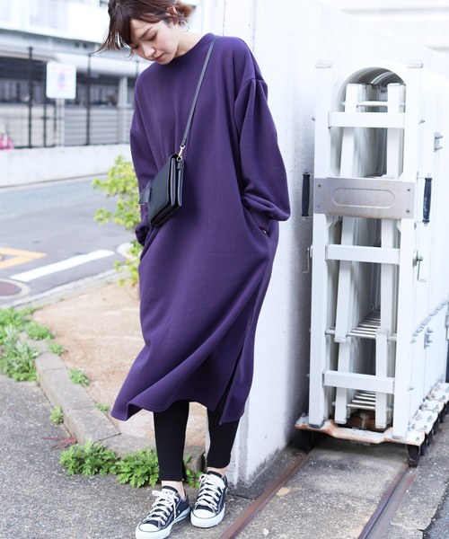 reca（レカ）の「スタッフオススメ◆ビッグシルエット裏起毛スリットワンピース（ワンピース・レディース・グレー/パープル/ボルドー/ブラック/パープル系その他・M/FREE）」の7枚目の写真